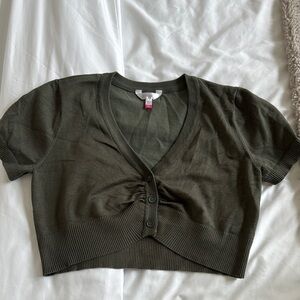 Olive Green Button-Up Cropped Cardigan